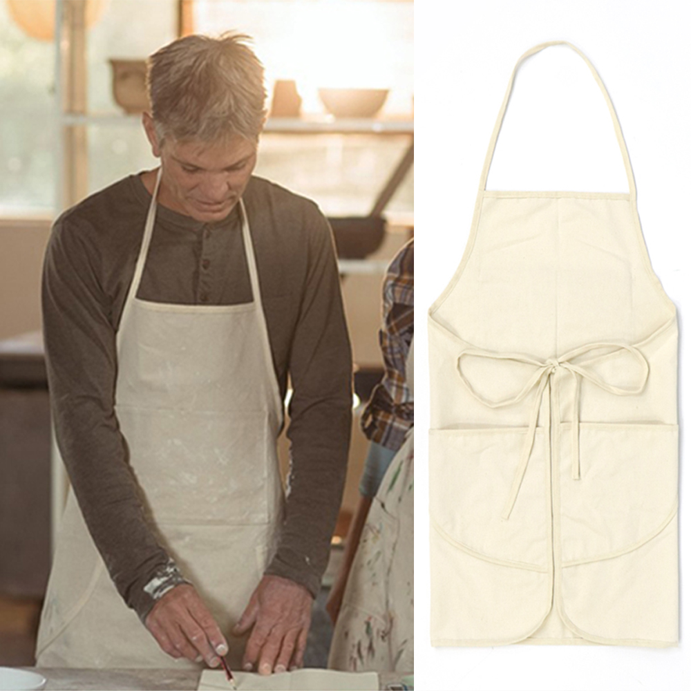 Cotton Solid Color Painting Apron Adult Art Students Triangle Pocket Apron Calligraphy Painting and Oil Painting Studio Workwear