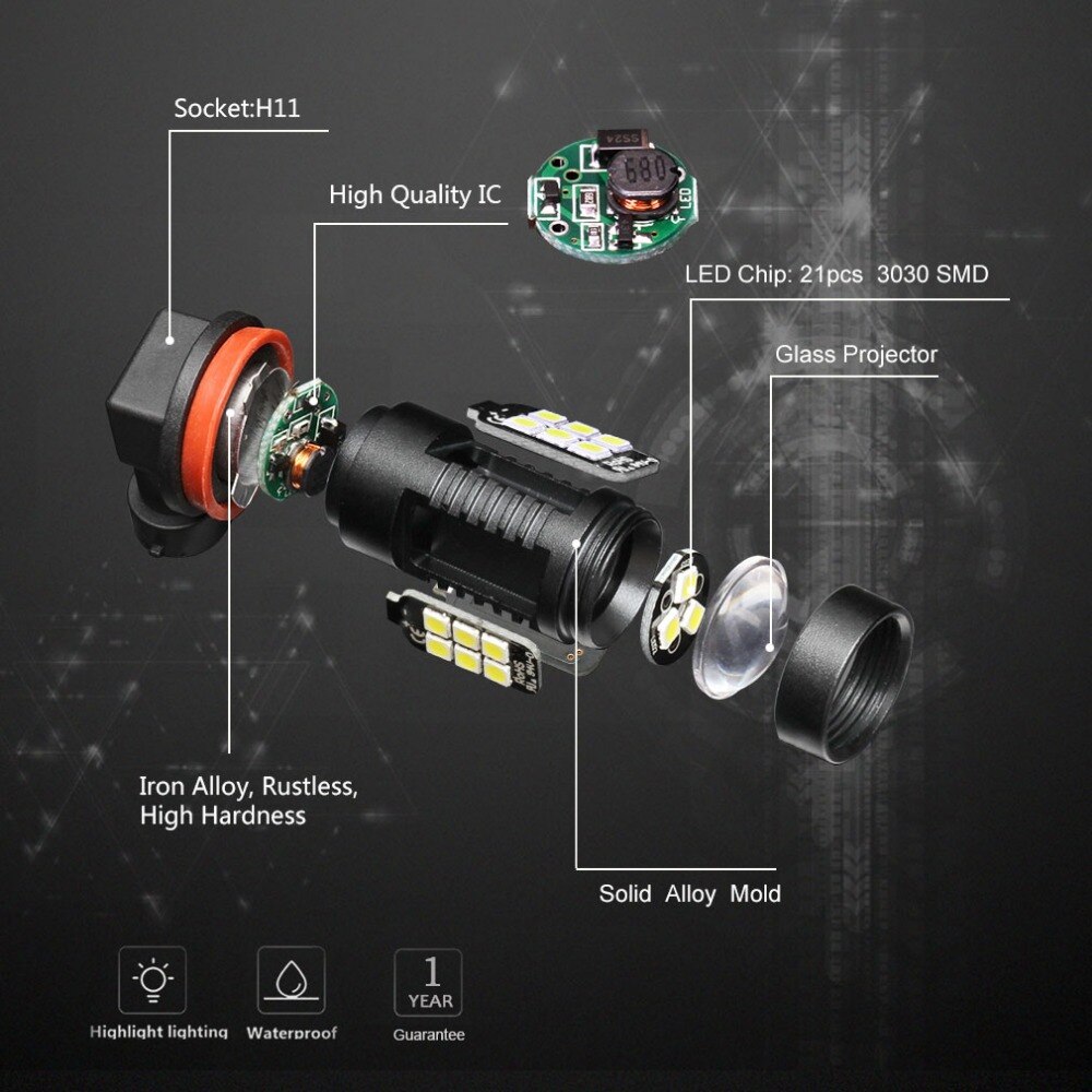 2 stücke H8 H11 LED Auto Lichter LED-lampen 9005 HB3 9006 HB4 Weiß Tagfahrlicht DRL Nebel Licht 6000K 12V Fahren Lampe 6000K