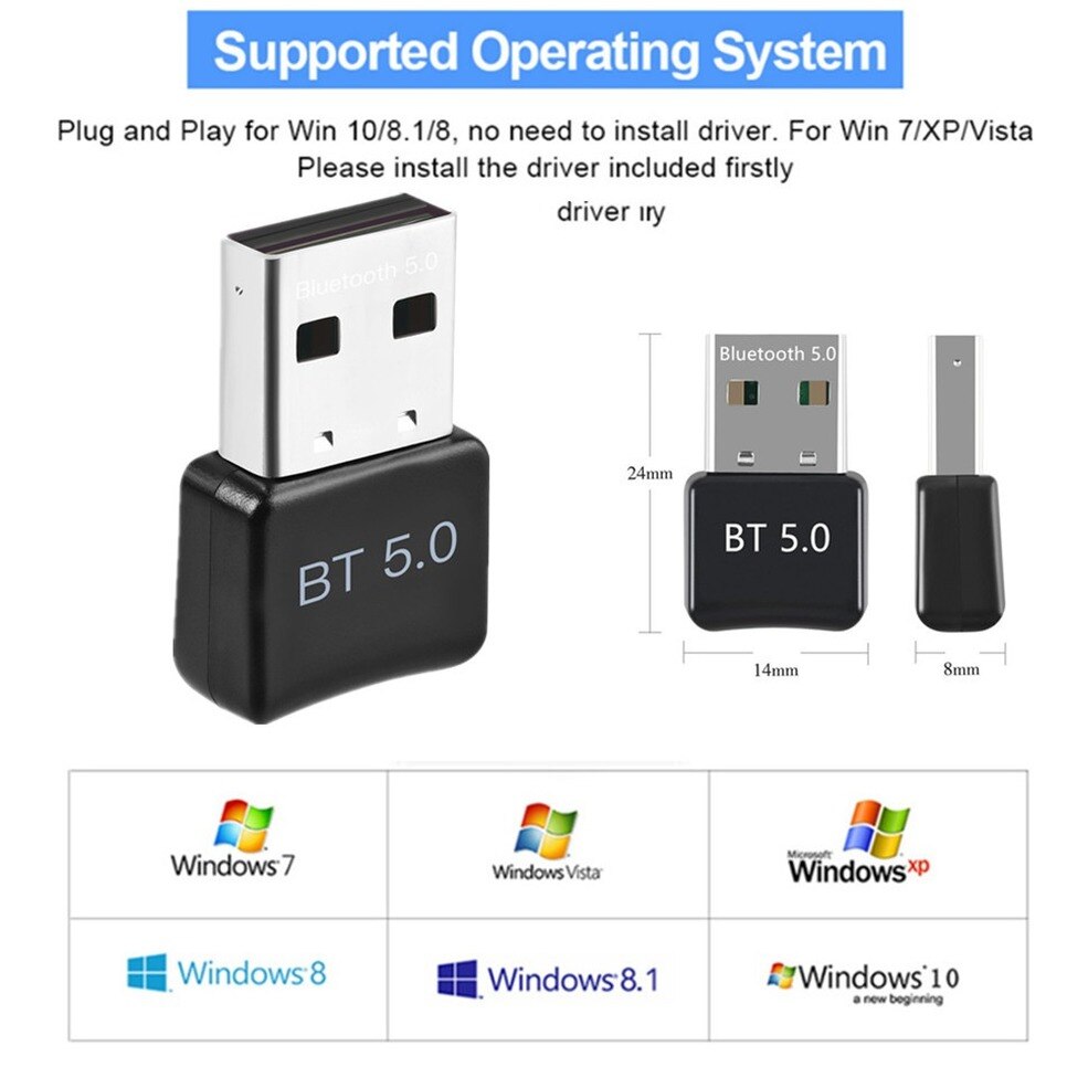 BGGQGG adattatore Bluetooth 5.0 USB Bluetooth Dongle Computer ricevitore Bluetooth USB Audio musica trasmettitore Bluetooth dente 5.0 per PC