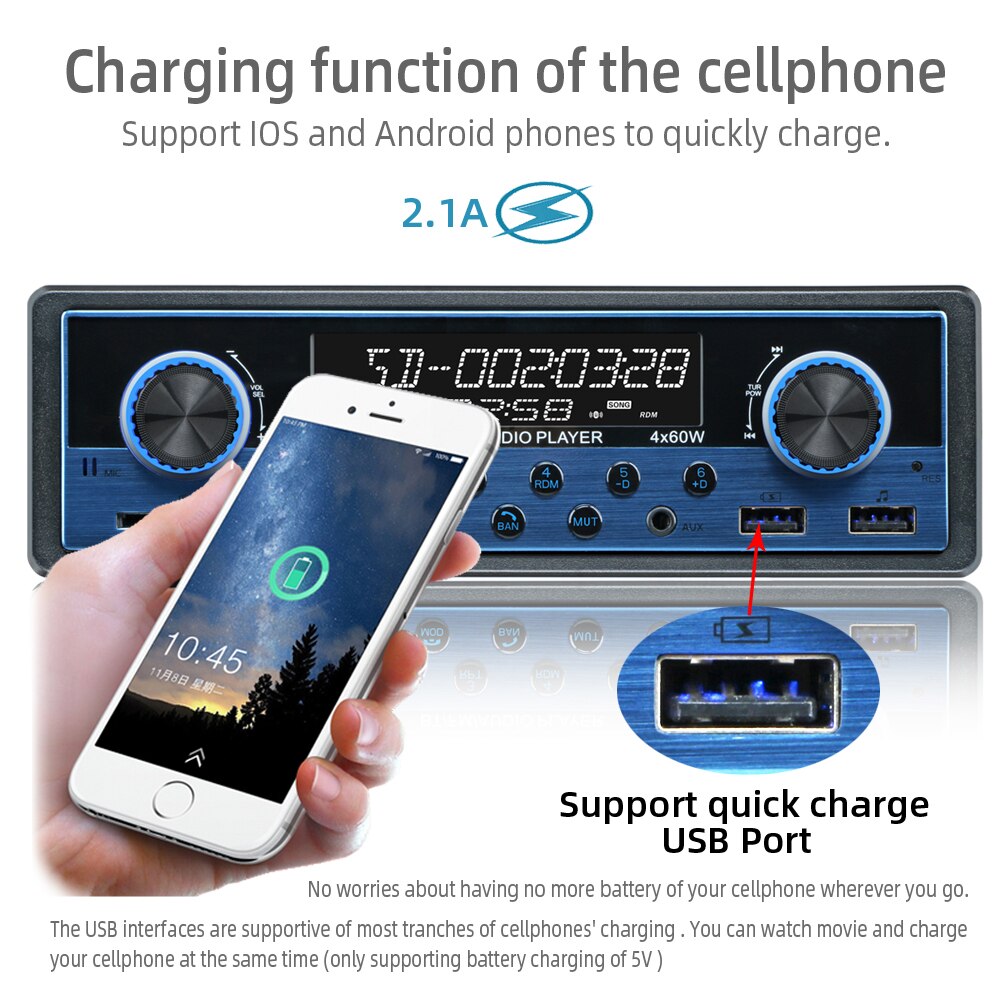 Dual Usb Auto Multimedia Speler Autoradio Coche Rds Bluetooth Aux Stereo Audio MP3 Radio Para Auto Elektronica Autoradio 1 din
