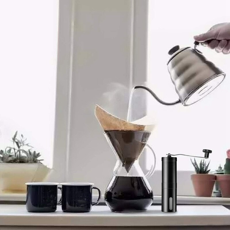 Black 304 Stainless Steel Manual Coffee Grinder, Manual Coffee Grinder, Coffee Grinder, Manual Pepper Grinder with Cleaning Brus