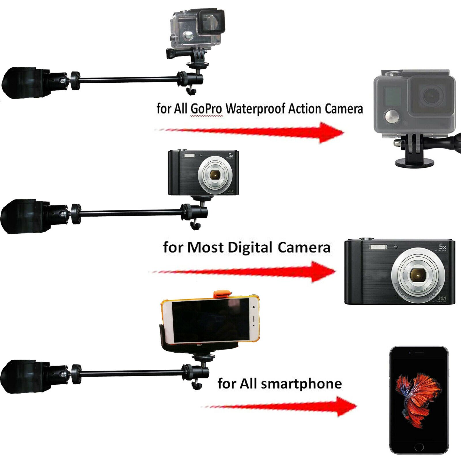 Soporte del reposacabezas del coche soporte para Cámara de Acción de Video GoPro, videocámaras, DV,Smartphone