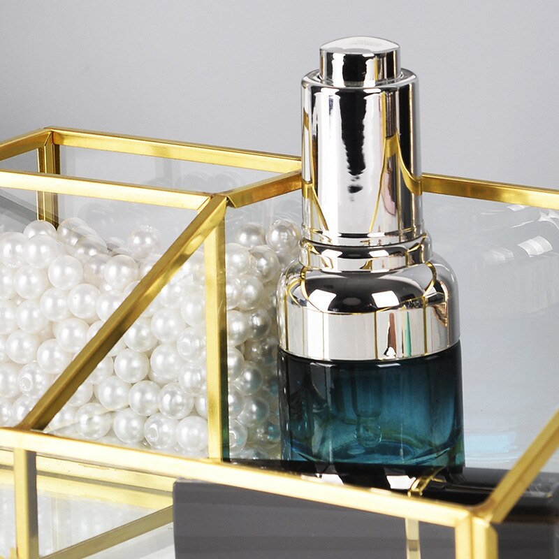 Make-up organizer van glas met lade, gouden rand, cosmetica organizer, sieradenrek, opbergdoos voor lippenstiftringen, make-upkwastenhouder