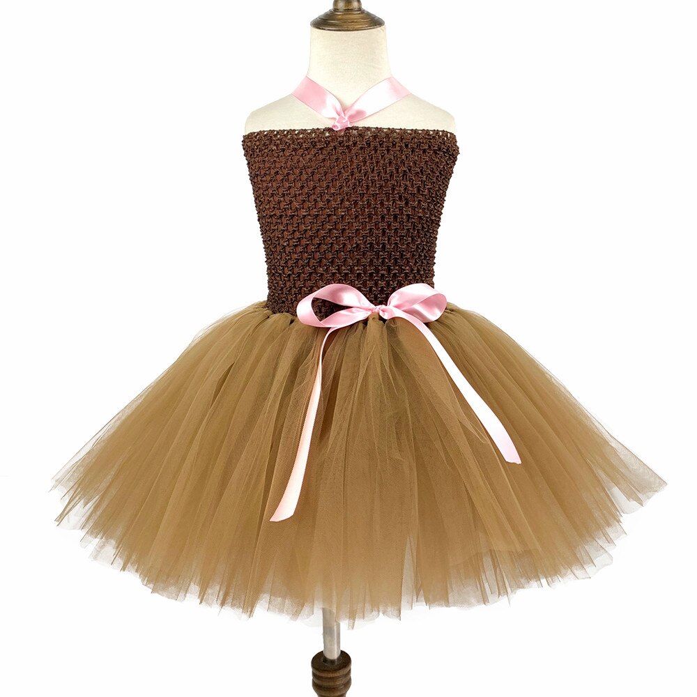 Cute Brown Monkey Tutu Dress Girls Knee Length 1-14Y Baby Girls Animal Dress Up Costume Outfit Carnival Birthday Party Dresses