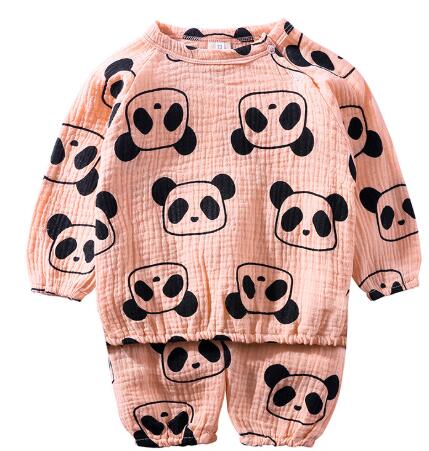 Schattige katoenen dierenpakje baby lange mouw tweedelig set peutermeisjeskleding kinderkledingboetiek kinderkleding: Roze panda / 24m