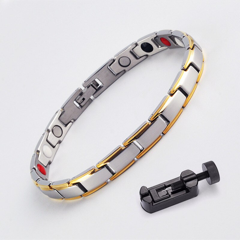 7mm breite magnetarmbänder für damen und herren, gesundheitsschmuck, titanstahl, herrenarmbänder, armreifen, Germanium-armbänder: Gold silber w werkzeug