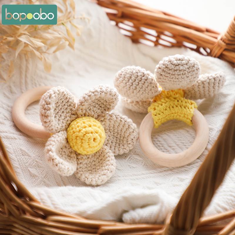 Sonajeros para bebé, sonajero de flores de ganchillo, anillo de madera, mordedor para bebé, roedor, gimnasio infantil, sonajeros móviles, juguetes educativos para recién nacidos, , 1 ud.