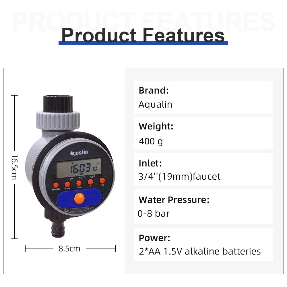 Automatisk lcd-display bevattningstimer elektronisk hem- och trädgårdskulventil 8 program vattentimer för trädgårdsbevattning