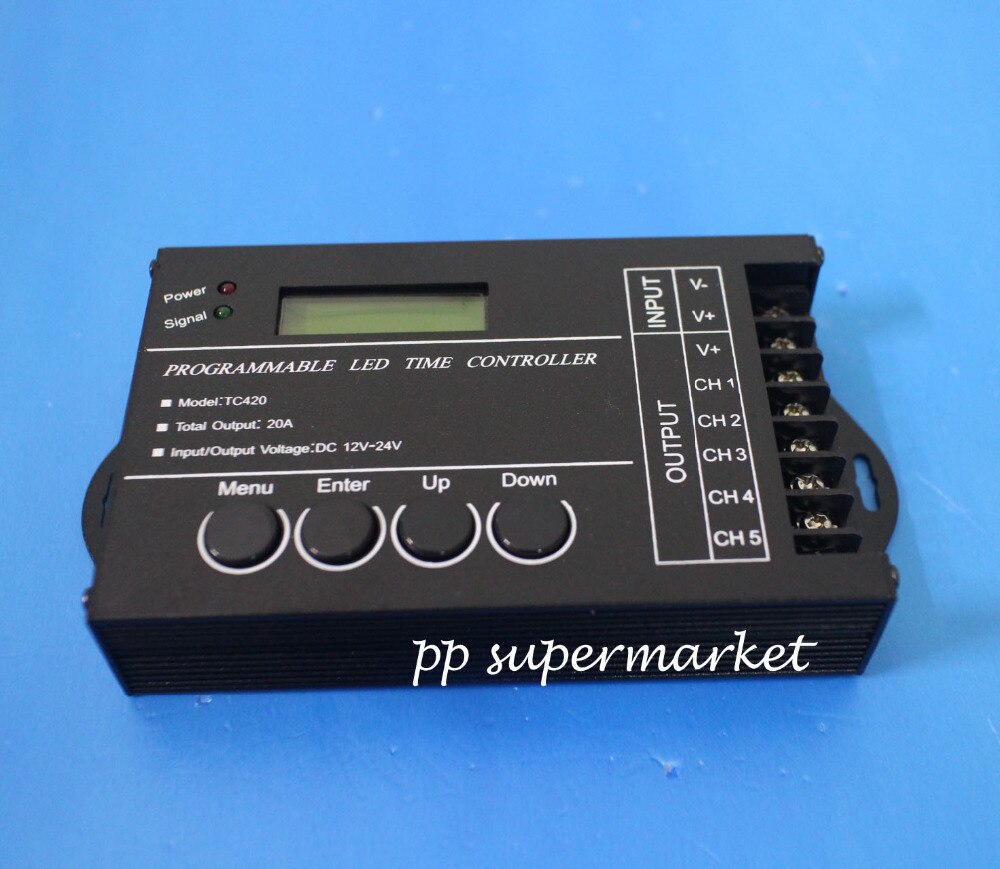 TC420 Tijd programmeerbare RGB LED Controller DC12V-24V 5 Kanaals LED Timing dimmer Totale Output 20A Gemeenschappelijke Anode met USB Draad