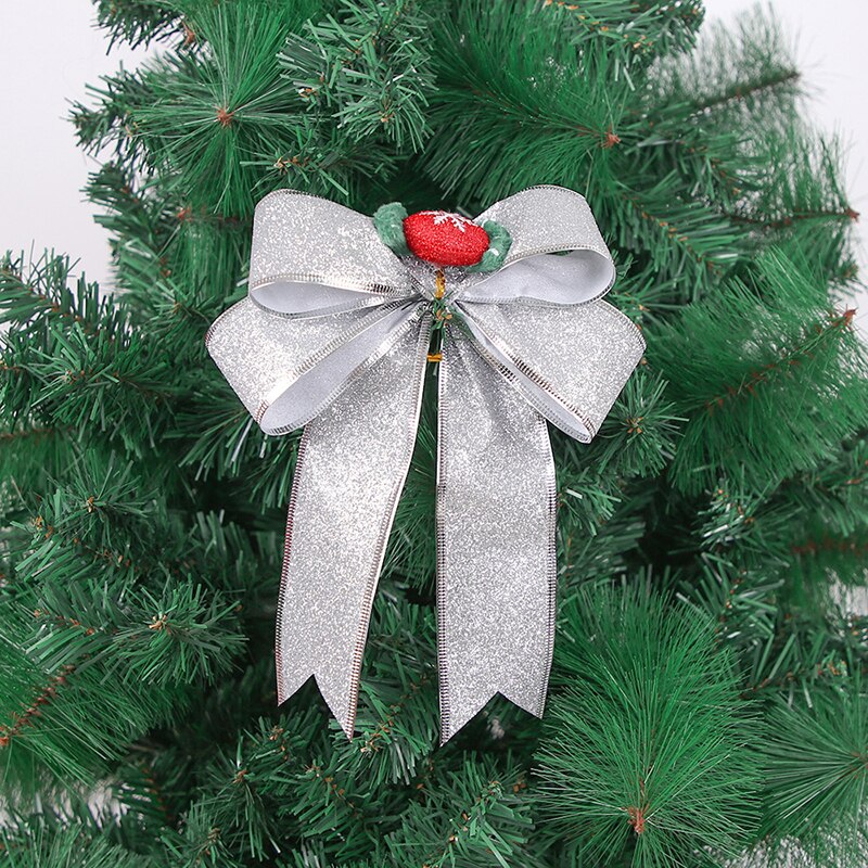 21cm jul rosett tecknad santa älg band rosett guld silver röda rosetter för hantverk julgran prydnader år leveranser: Silver 4