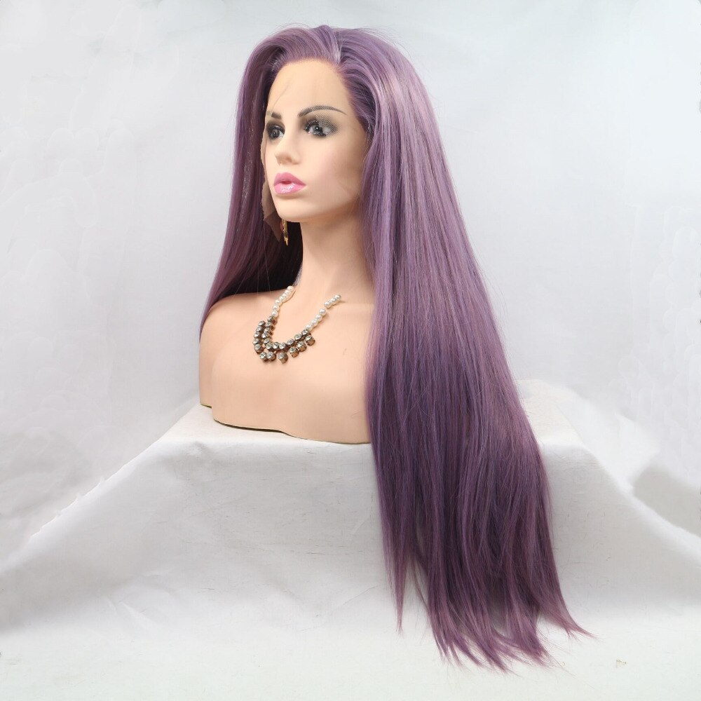 Marquesha Realistic Looking Long Straight Lavender Purple Heat Resistant Fiber Synthetic Lace Front Wigs For Women