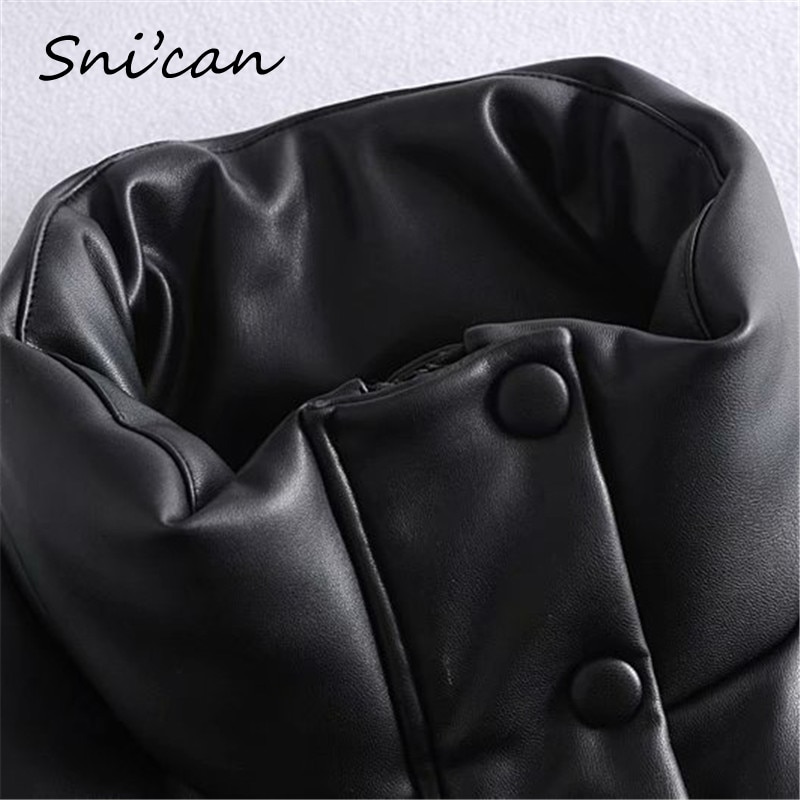 Black Pu Faux Leather Blazer Winter Vintage Cropped Jacket Women Chaquetas De Mujer Za Female Outwear Abrigo Veste