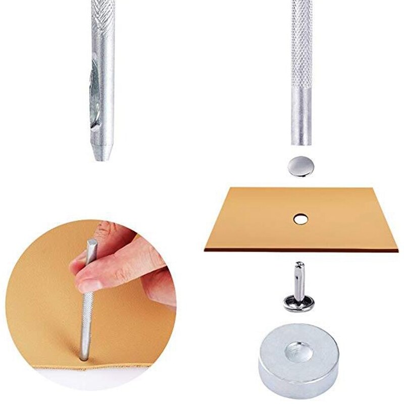 360Pcs 3 Maten Lederen Klinknagels Double Cap Klinknagel Buisvormige Metalen Studs Met 4 Vaststelling Set Gereedschap Voor Diy Leer ambacht, 4 Kleuren (Gaan