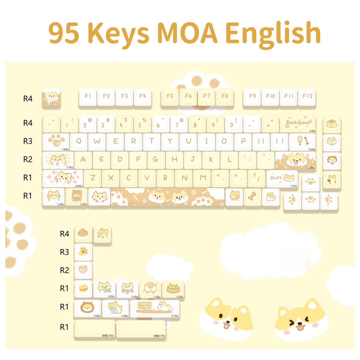 95 Keys artoon Cute Puppy Cat Kitty Keycaps GMK PBT Keycap MOA Profile Dye Sublimation For DIY Mechanical Keyboard Girls: Orange