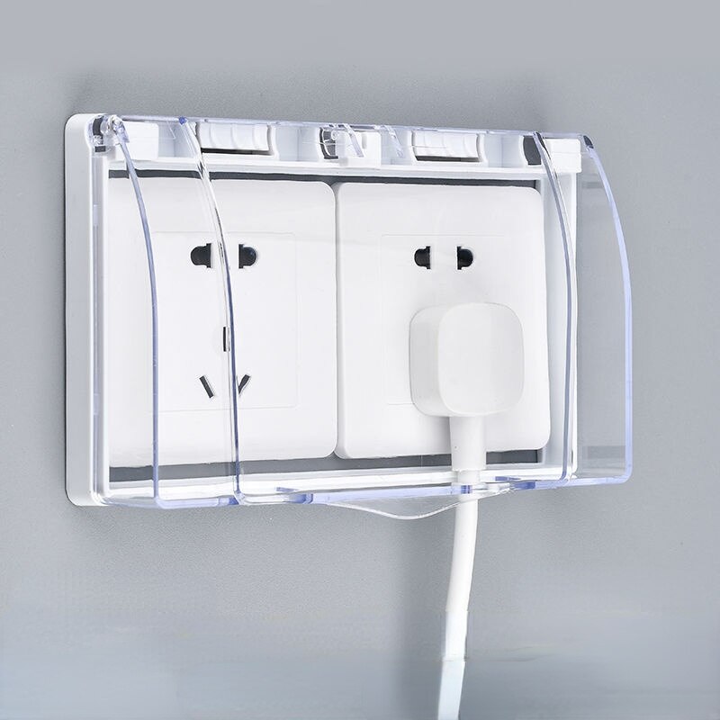 Double Socket Waterproof Box Bathroom Toilet Two Position Switch Protective Cover Safety Anti Mistouch Switch Plate Covers Paste: 2 bits transparent