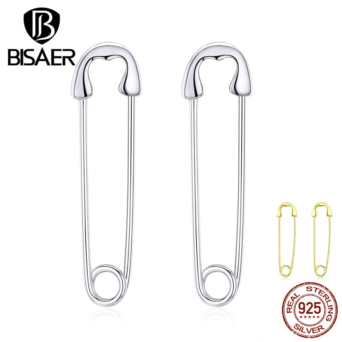 Paperclip Oorbellen BISAER 925 Sterling Zilveren Paperclip Vorm Stud Oorbellen Stud voor Vrouwen Luxe Zilveren Sieraden ECE695