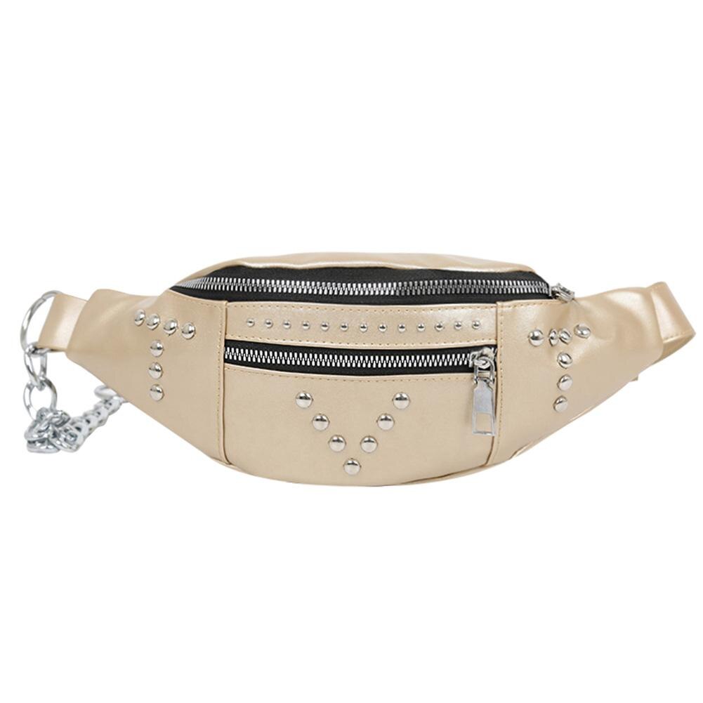 Dames borsttassen rits klinknagel splitsen pu leren heuptas dames casual comfortabele ketting dubbele laag tassen