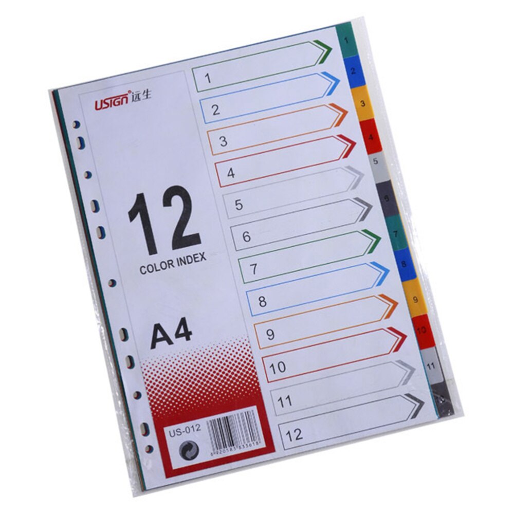 12Pcs Page Divider Colorful Classification Page Tab for Notebook Memo (A4)