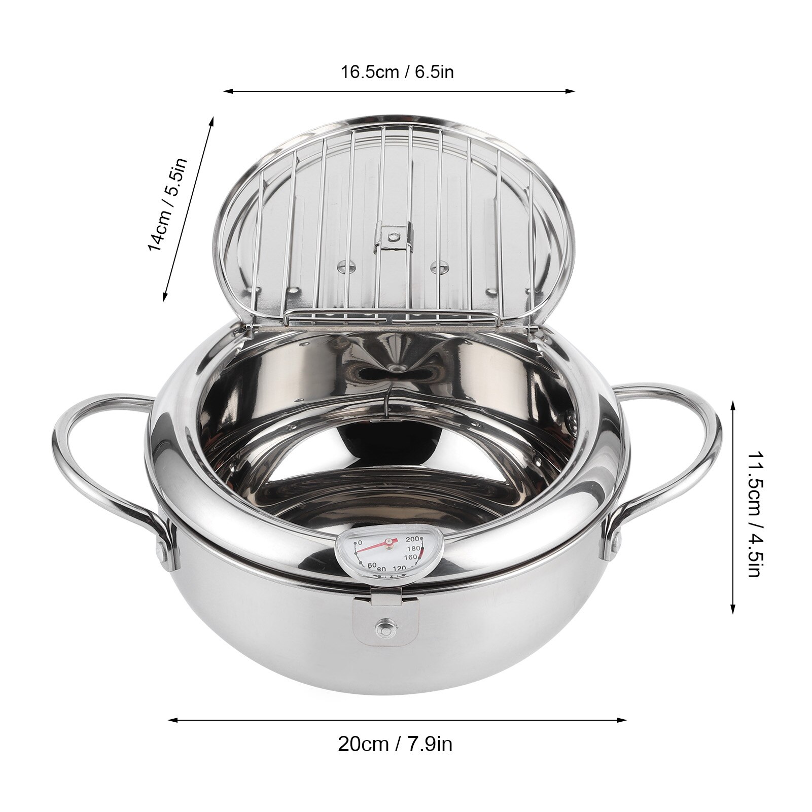 Japanese Deep Frying Pot Mini Stainless Steel Frying Pot with Thermometer Induction Cooker Compatible Kitchen Tools: 20cm