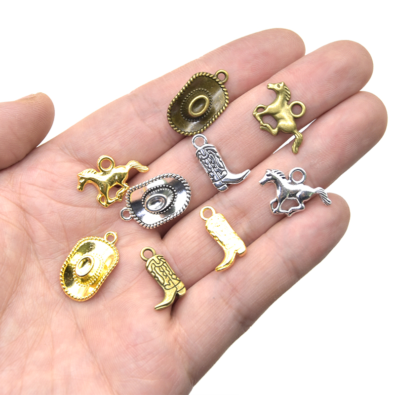 18Pcs Western Cowboy Thema Charms Lichtmetalen Metalen Paard Cowboy Boot Hoed Hanger Voor Diy Armband Ketting Oorbellen Sieraden Maken