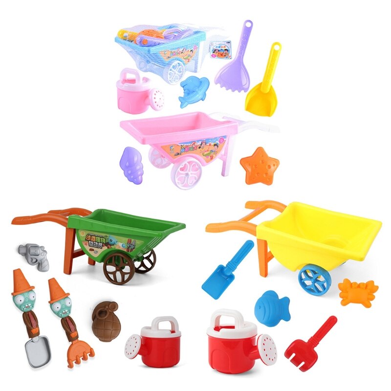 7 Pcs Outdoor Kruiwagen Strand Speelgoed Voor Kinderen Zomer Zand Speelgoed Voor Building Zand Castles Mallen
