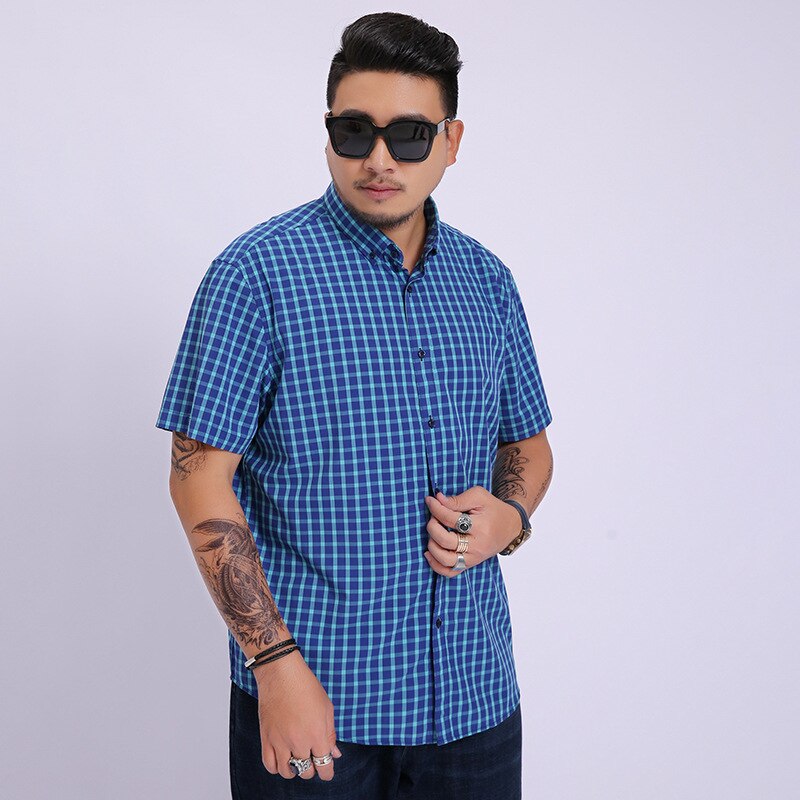 Super store herre korte ærmer løse farvede plaid casual herre skjorter plus størrelse 2xl 3xl 4xl 5xl 6xl 7xl 8xl