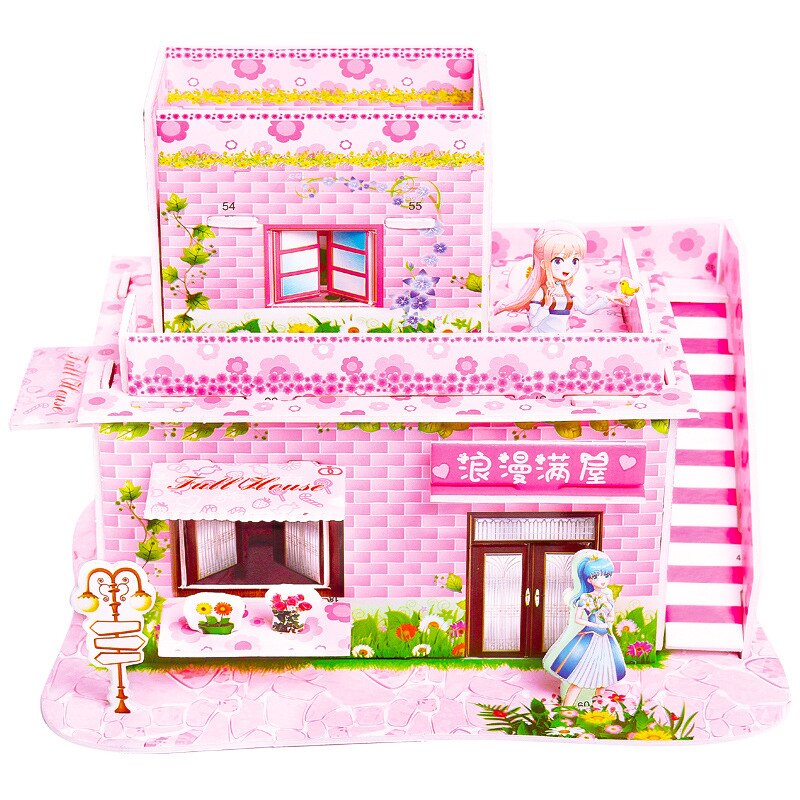 Puzzle 3D fai-da-te castello modello Cartoon House assemblaggio giocattolo di carta Kid Early Learning modello di costruzione regalo Puzzle per bambini: 20