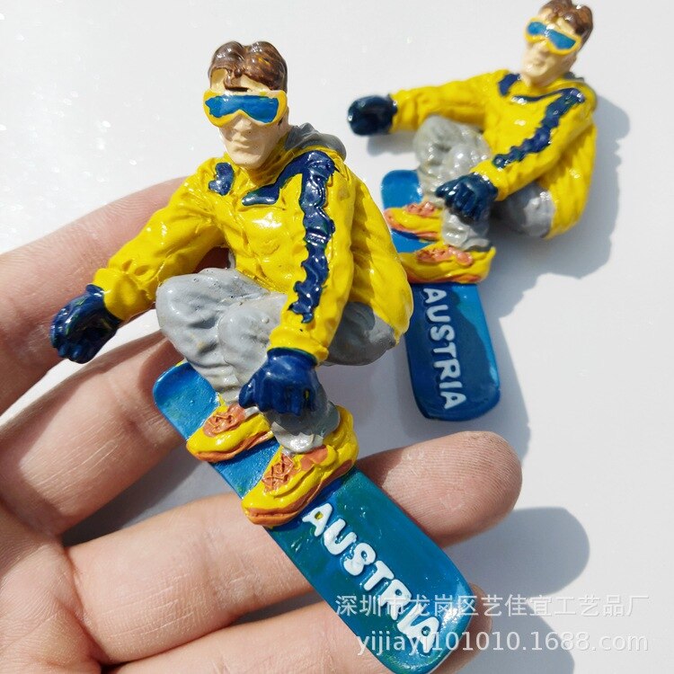Austrian Winter Skiing Fridge Magnet Souvenir Hand Made 3D Solid Resin Crafts Magnet Refrigerator Stickers Home Decor Idea