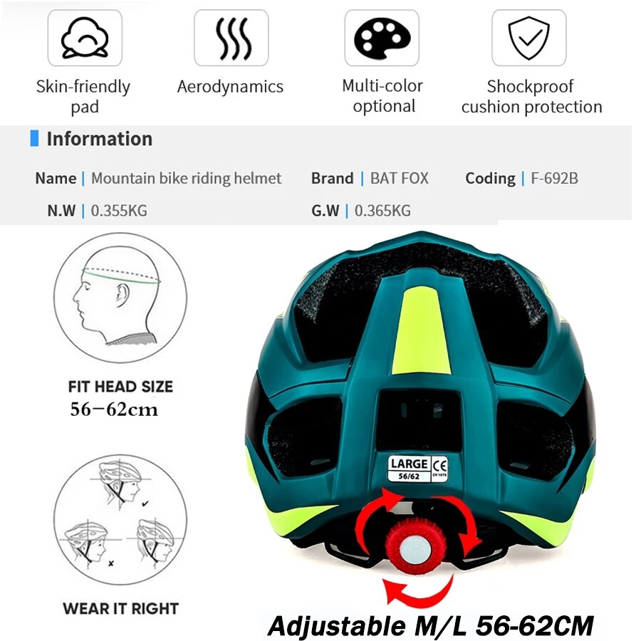 BATFOX Bicycle Helmet Bike Helmets Cycling Ultralight Overall Integrally-Molded Safety Mountain Road MTB Man Bicycle Equipment