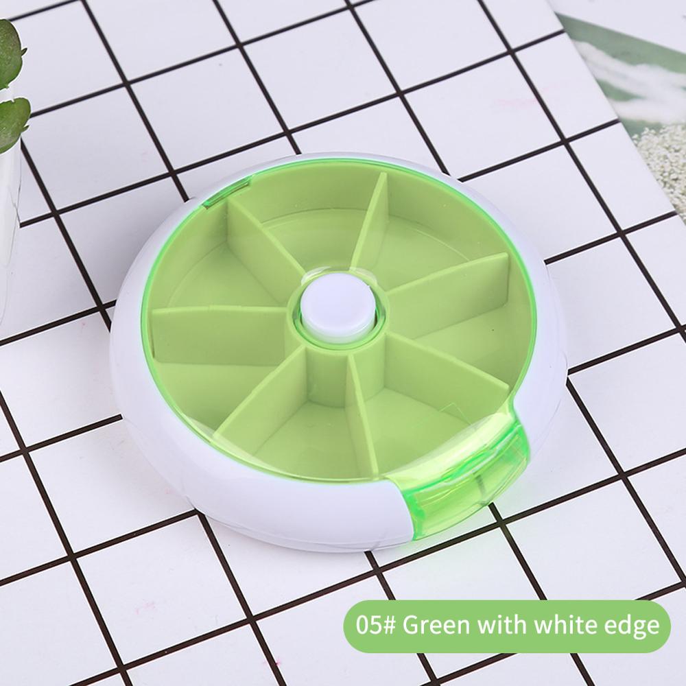 Weekly Rotating Pill Box Case Home First Aid Splitter Tablet Storage Organizer Medicine 7 Day Pill Container For Travel: Green white stripe