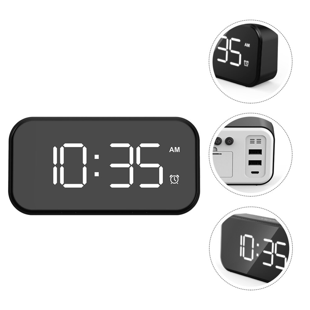 LED Digital Alarm Clock Snooze Dimmer Mirror Surface Clock Without Battery