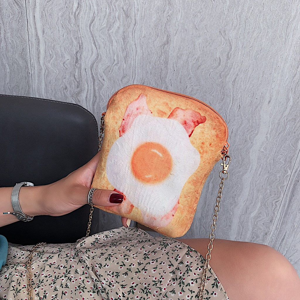 20 Mode Schoudertas Creatieve Stijl Dames Handtas Franse Toast Brood Afdrukken Keten Tas Leuke 3d Brood Messenger tas: D