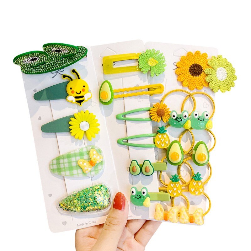 10 pçs/set crianças girassol grampos de cabelo conjunto hairpin para meninas adorável dos desenhos animados frutas flores bandana do bebê bb clipe barrettes: 04