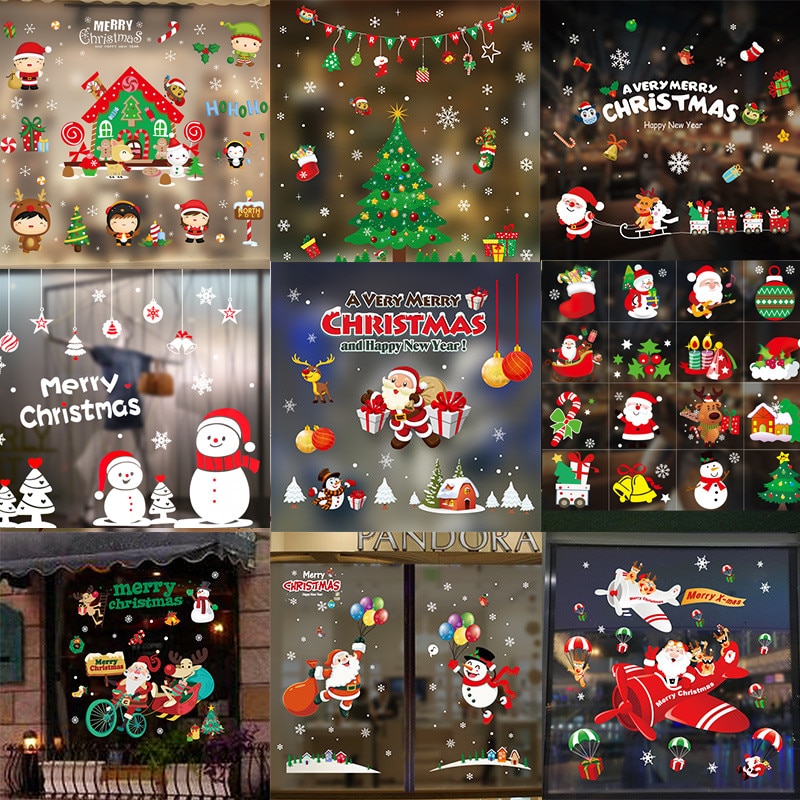 Glædelig jul vinduesglasklistermærker gør-det-selv-aftagelige wallsticker julemand snemand jul julefest indretning til hjemmebutik