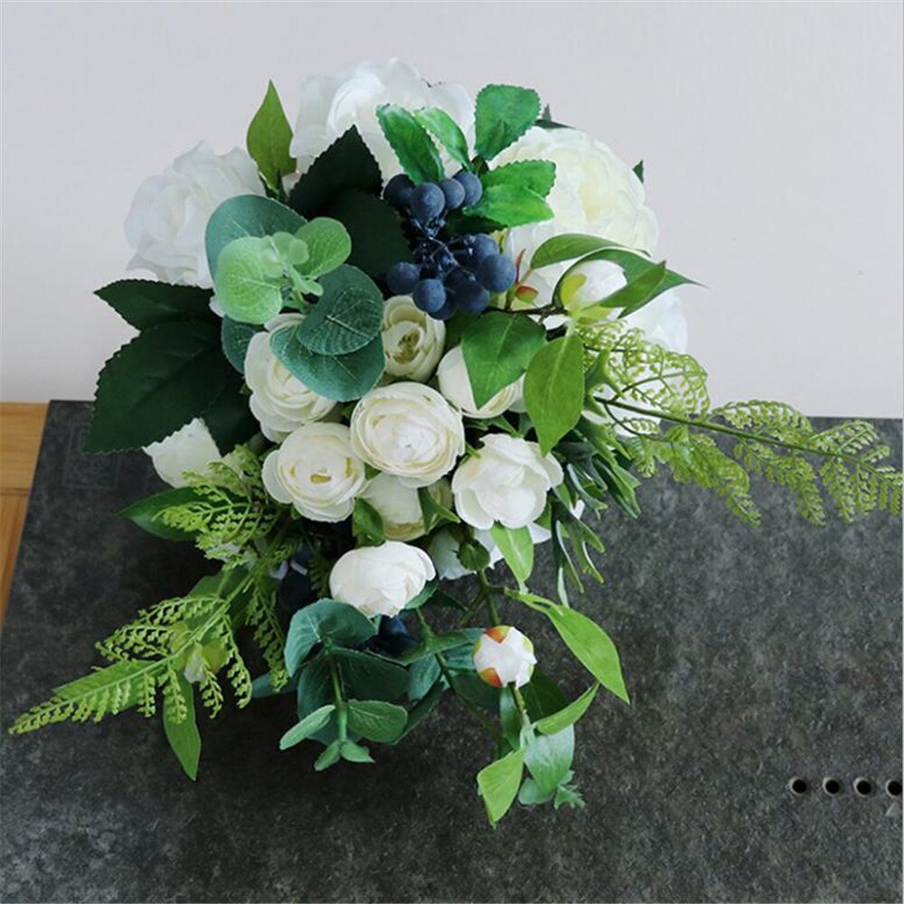 Romantische Bruidsboeket Wedding Flowers Kunstmatige Bruidsmeisje Boeket Bedrijf Bloemen Lint Bouqet De Fleur Mariage