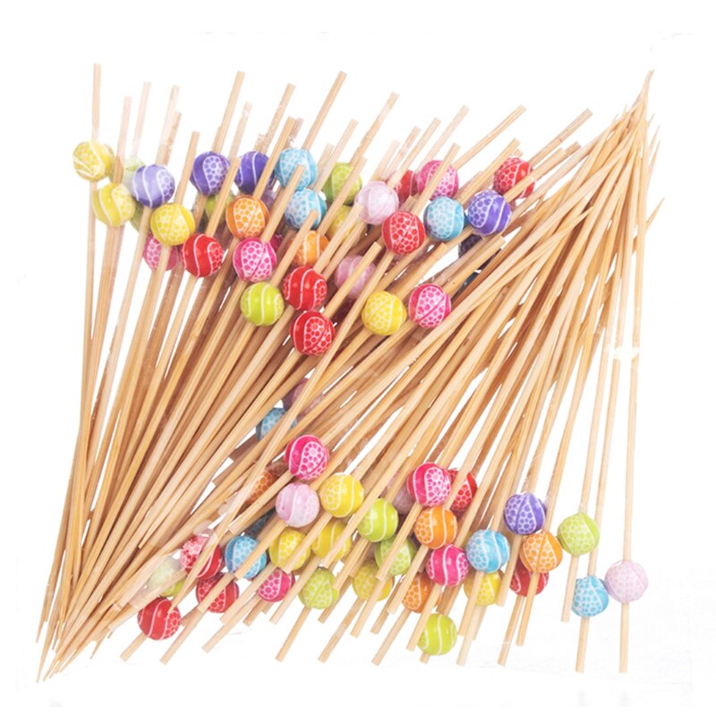 100PCS Gold Beads Bamboo Fruit Sticks For Kids Cocktail Decoration Picks Salad Sandwich Buffet Toothpicks Wedding Party Supply: Corrugated beads