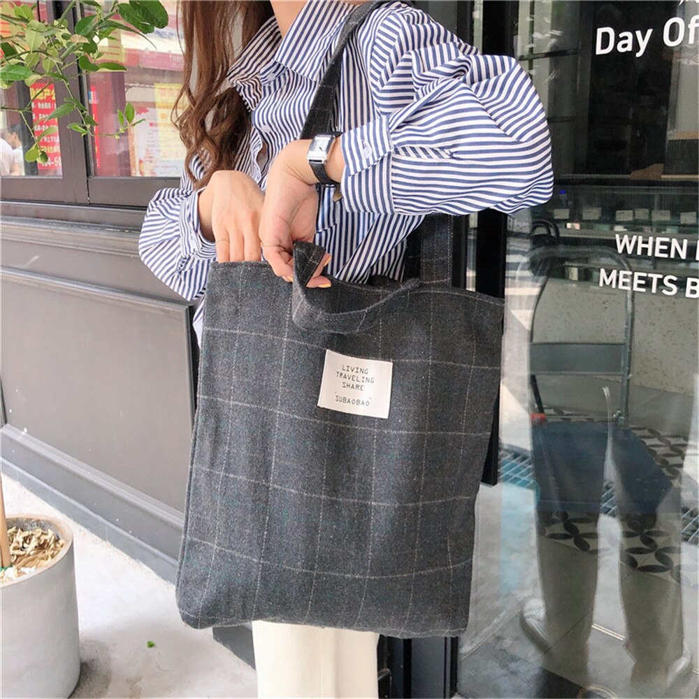 Winter Warm Wol Tartan Eco Shopping Tote Schoudertas Zwart Bruin Grijs SBB 910131