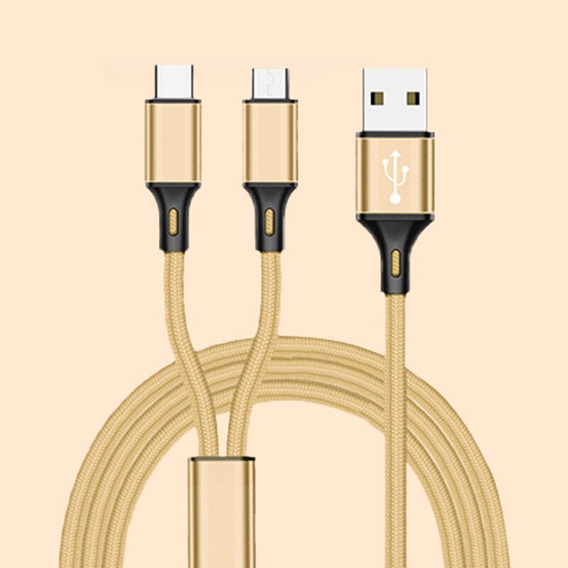 2 in 1 2in1 Mikro USB Typ C Kabel Tragbare Dual Gebühr für Telefon USB Kabel Android Handy, Mobiltelefon Energie Bank schnelle Ladung USB C Schnur: Gold 2 in 1 Kabel