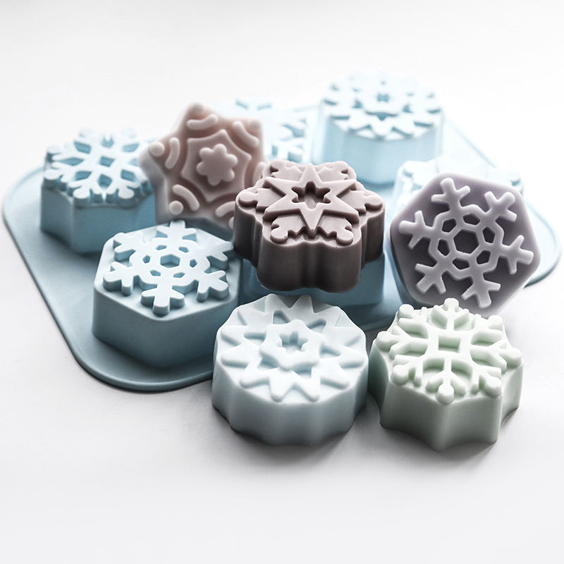 Christmas Series Snowflakes Shape Fondant Cake Silicone Mold Handmade Soap Mold 3D 6-cavity DIY Chocolate Biscuit Mold