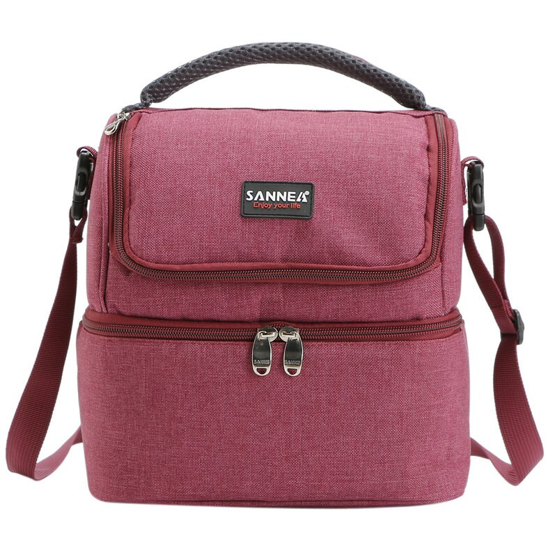 SANNE 7L Double Decker Lunch Bag Thermal Insulated Oxford Polyester Insulated Cooler Bag Work Outdoor Portable Picnic Lunch Box: Red