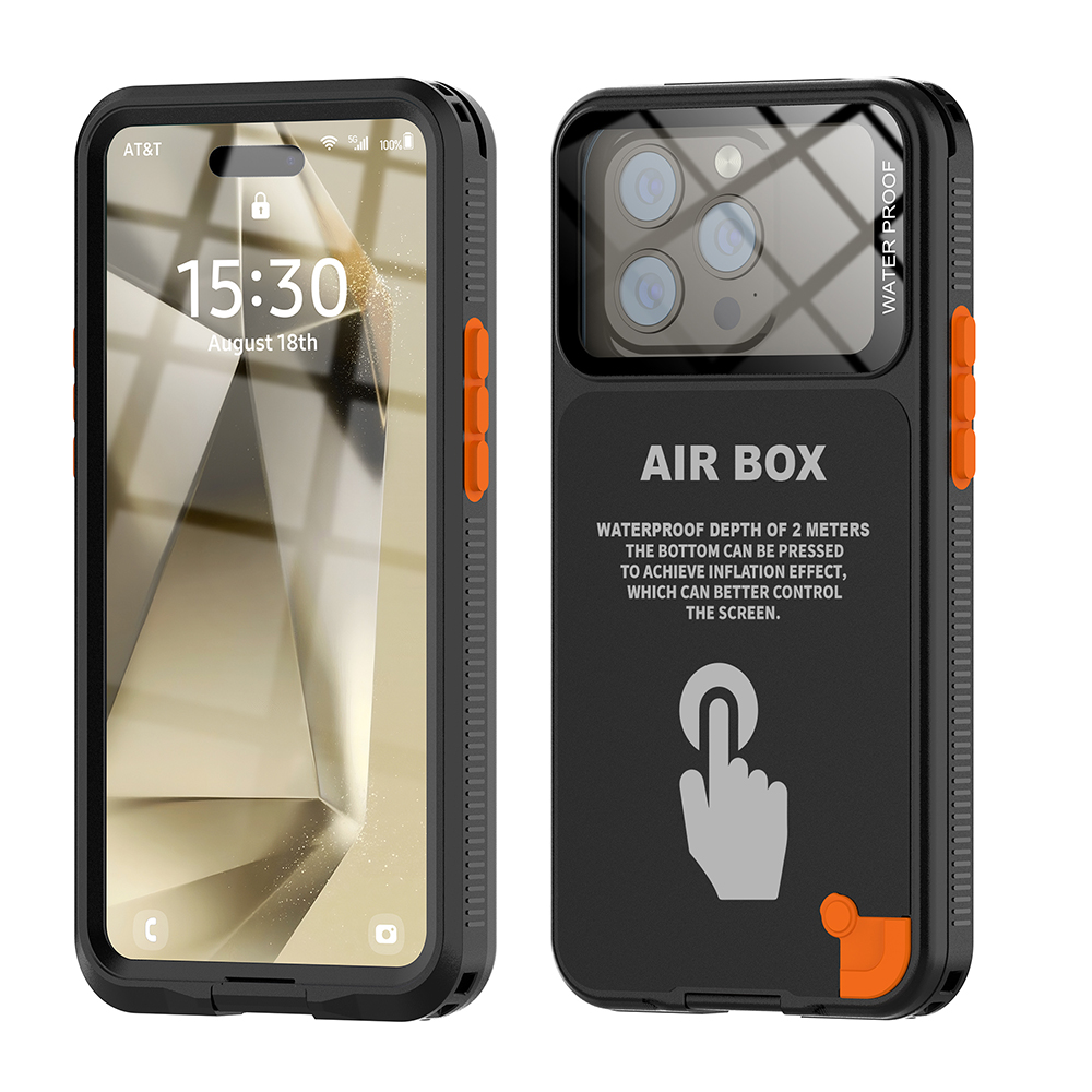 Funda impermeable IP68 para iphone 15 Pro, funda 14 13 12 bajo el agua 360, cubierta de sellado de cuerpo completo, Protector de pantalla incorporado a prueba de golpes: Mezclilla / Negro