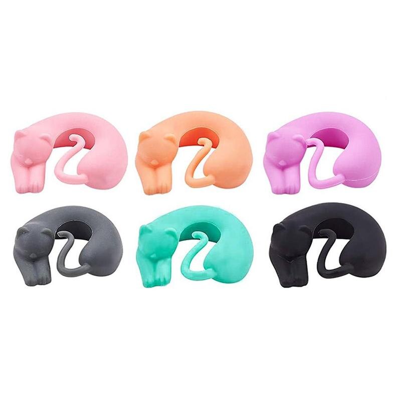 6 unids/set gato marcador para vaso de vino animales de silicona vacaciones DIY Copa etiquetas de decoración suministros forma Sti E3U1: B