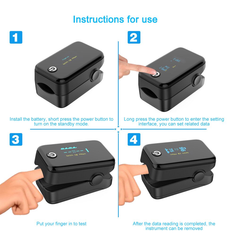 Bluetooth pulsoksymeter oled ganske datautgang fingeroksymetre spo 2 pi pr rr blodoksygenmåler android ios med termometer