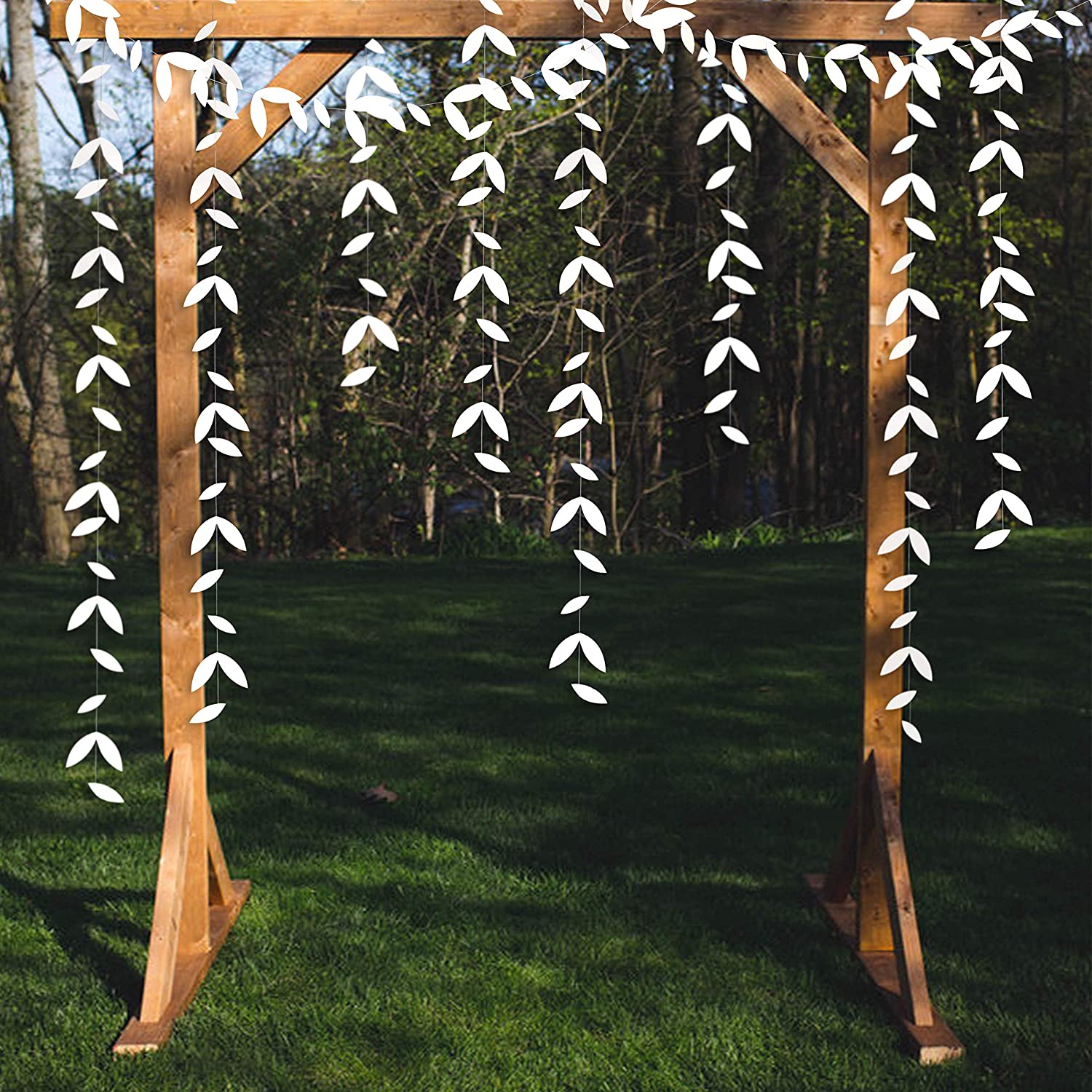 White Wedding Party Decorations Paper Leaf Garland Hanging Leaves Streamer For Bachelorette Engagement Anniversary Bridal Shower