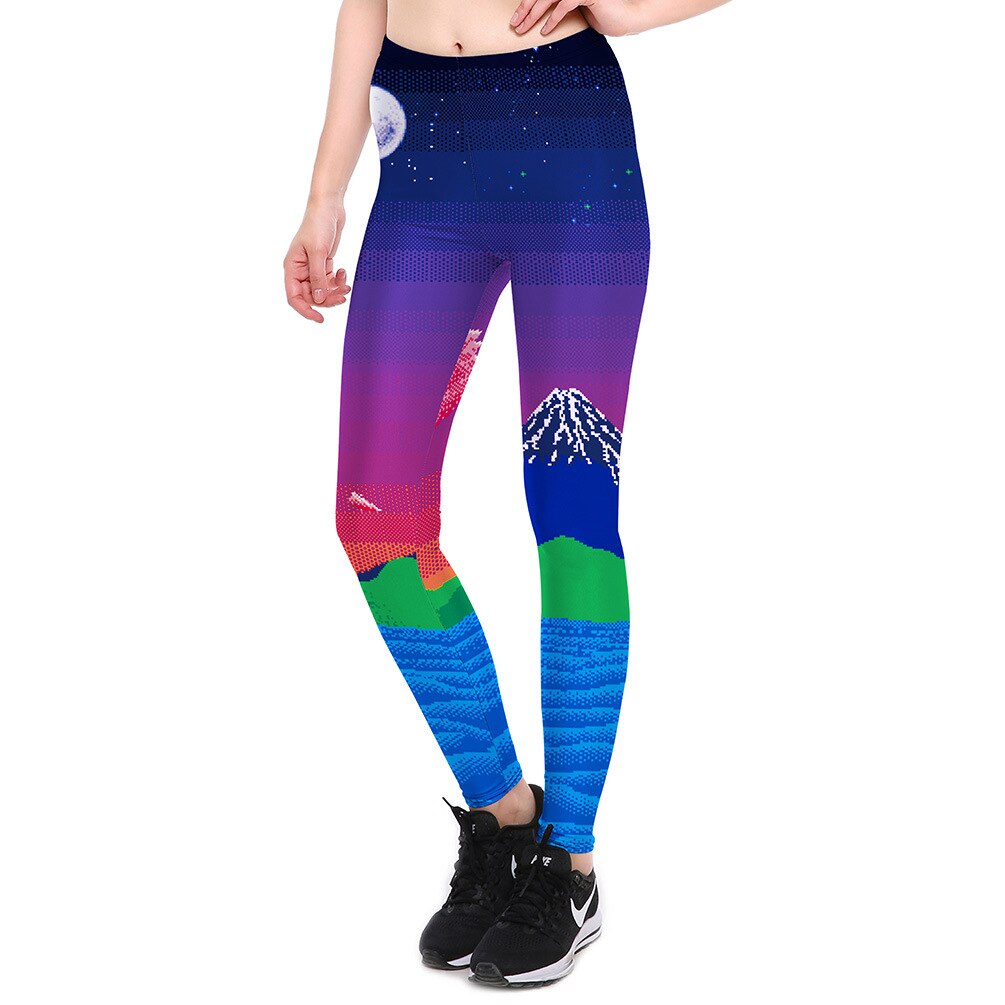 JIGERJOGER Galaxy purple Night mountain Moon color digital printing Leggings Running Joggings Trousers Quick-dry GYM Pants