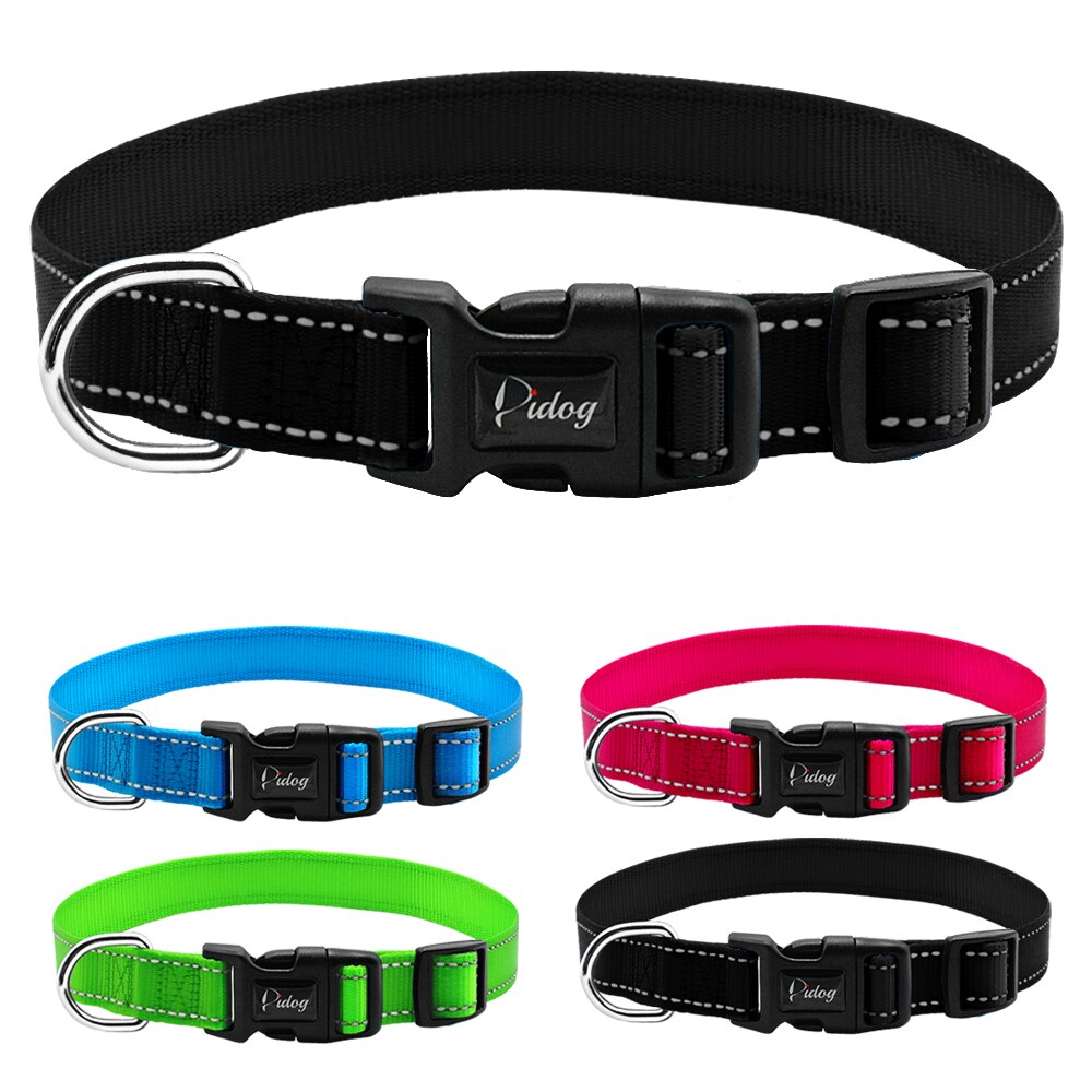 Reflective Nylon Dog Collar Adjustable Dogs Collars For Small Medium Pet With Plastic Buckle For Walking French Bulldog Pug