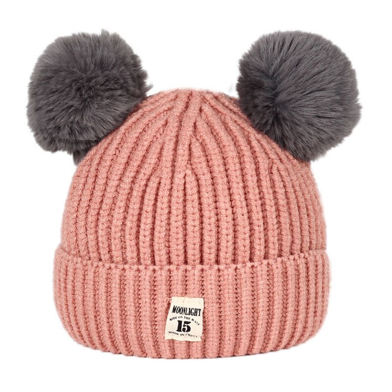 Bonnets de bébé chapeaux tricotés pour enfants | Pompon, bonnet d'hiver, mignon pour filles garçons décontracté, couleur unie, chapeau pour fille avec deux boules