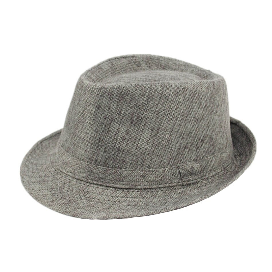 SHOWERSMILE-chapeaux Fedora pour hommes, casquette de plage d&#39;extérieur uni en lin uni, kaki, Style britannique, pour le printemps et l&#39;été: Grey