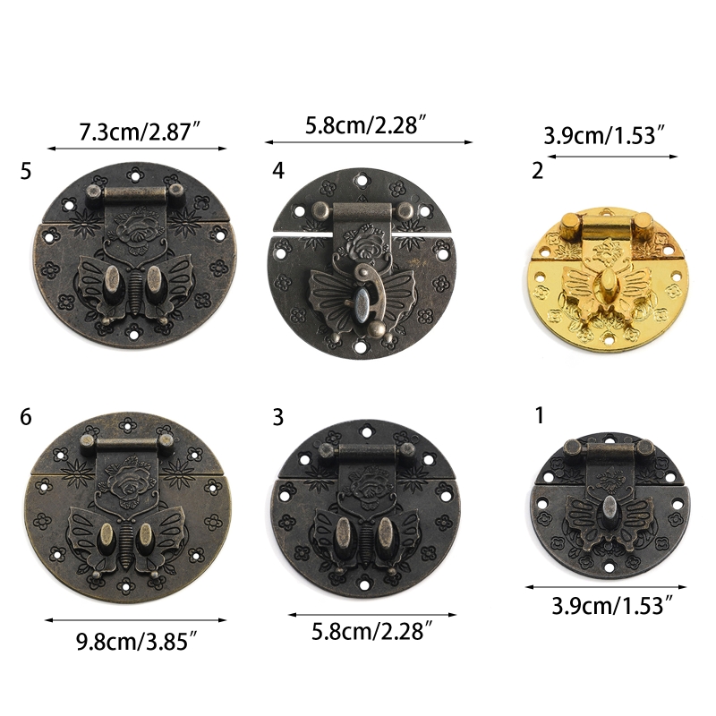 Ronde Vlinder Sluiting Houten Doos Hangslot Antieke Decoratieve Klink Lock Kast Gesp Doos Accessoire Anti-Corrosie