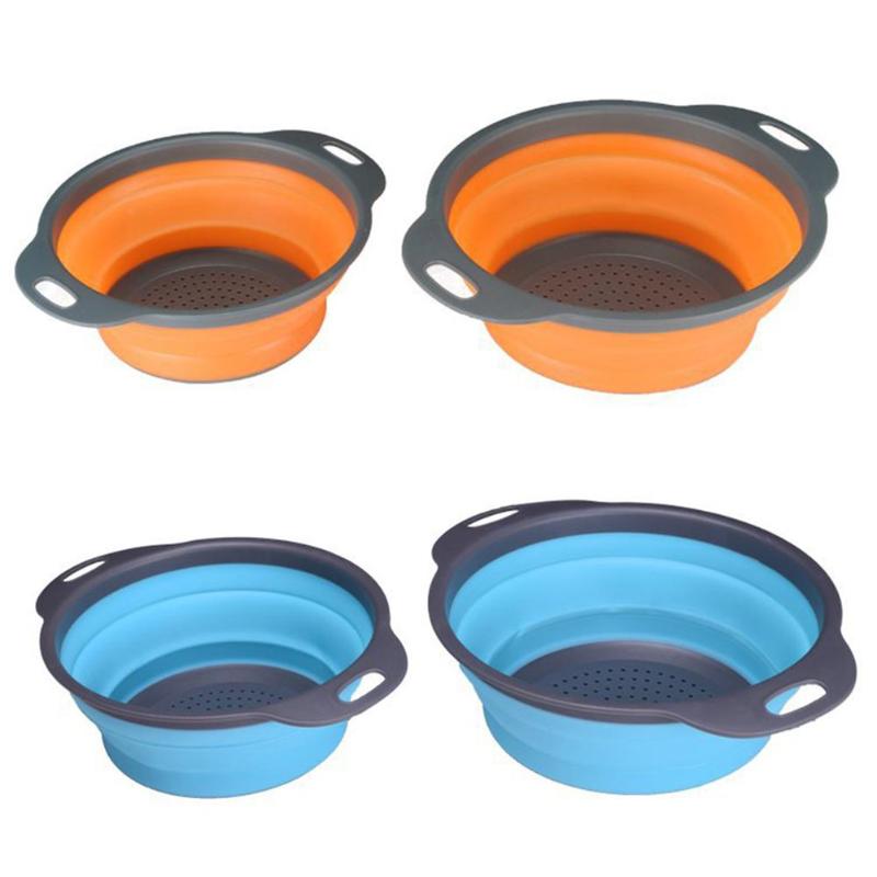 Foldable Silicone Colander Fruit Vegetable Washing Basket Strainer Drain Kitchen Gadget Tool Collapsible Drainer With Handle